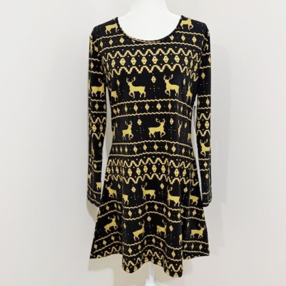 Tipsy Elves Women’s Gold Foil Fair Isle Dress Christmas Holiday Party XL NWT